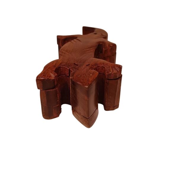 Vintage Wood Lizard Puzzle Box Secret Compartment Gecko 8.5" x 3.5" x 2" - Picture 9 of 10